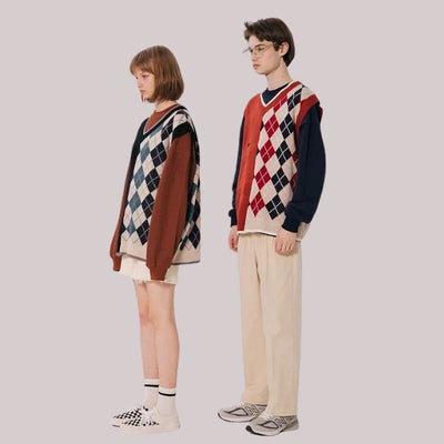 Marlowe - Gilet tricoté color-block avec motif losange