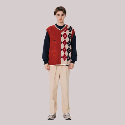 Marlowe - Gilet tricoté color-block avec motif losange