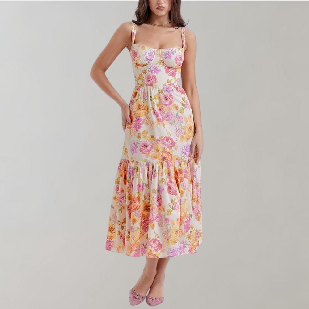 Bianca - robe d'été avec imprimé floral et ourlet volanté