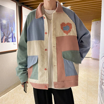 Harper - Veste vintage en velours côtelé avec design color-block