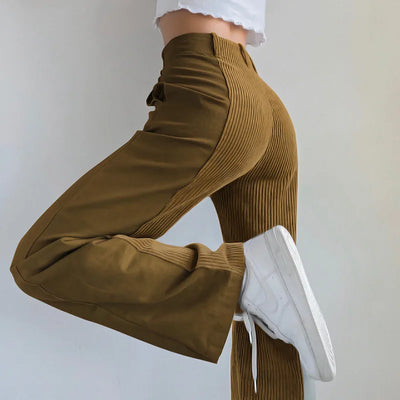 Aria - Pantalon côtelé taille haute