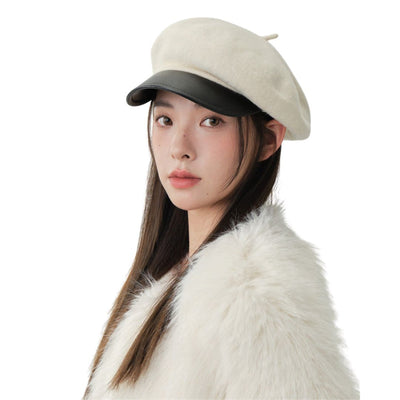 Chapeau - casquette en laine mélangée avec visière en simili cuir