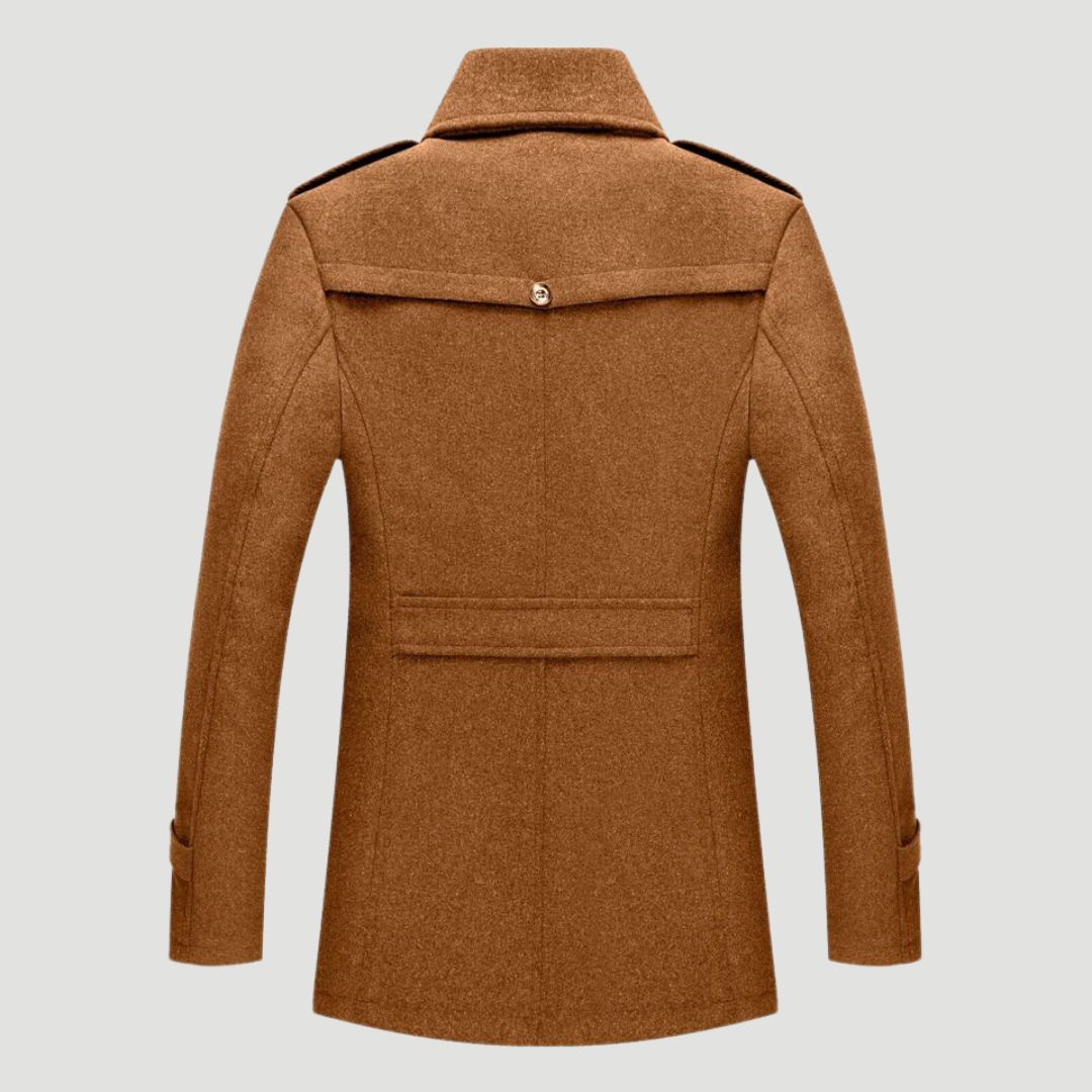 Henrys - Moderner taillierter Mantel mit Stehkragen und Schulterklappen braun rückseite