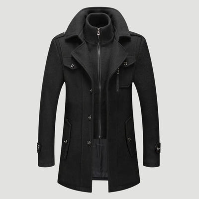 Henrys - Moderner taillierter Mantel mit Stehkragen und Schulterklappen schwarz vorderseite