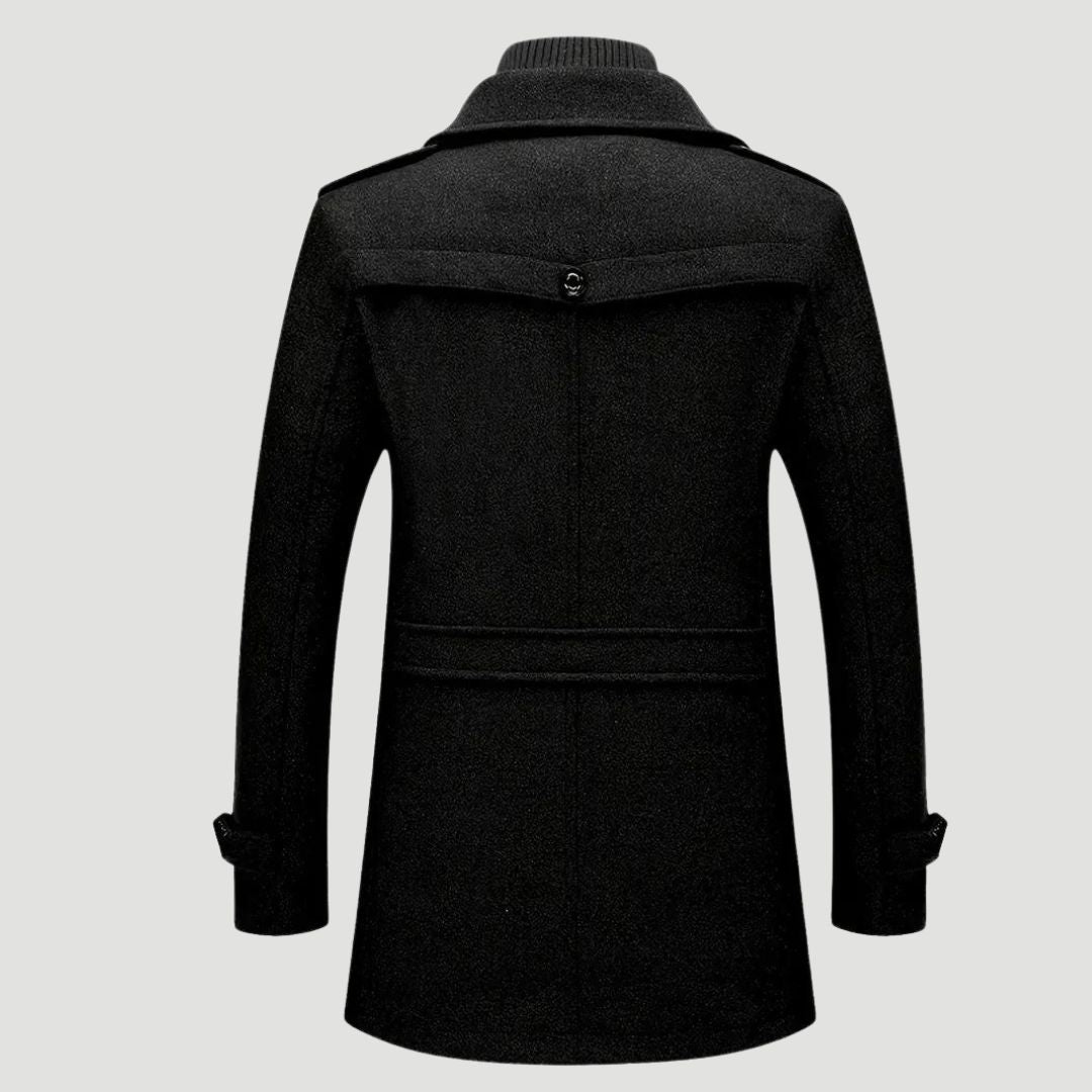 Henrys - Moderner taillierter Mantel mit Stehkragen und Schulterklappen schwarz rückseite