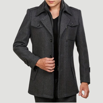 Henrys - Moderner taillierter Mantel mit Stehkragen und Schulterklappen grau vorderseite