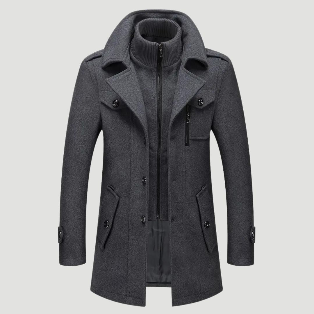 Henrys - Moderner taillierter Mantel mit Stehkragen und Schulterklappen grau vorderseite