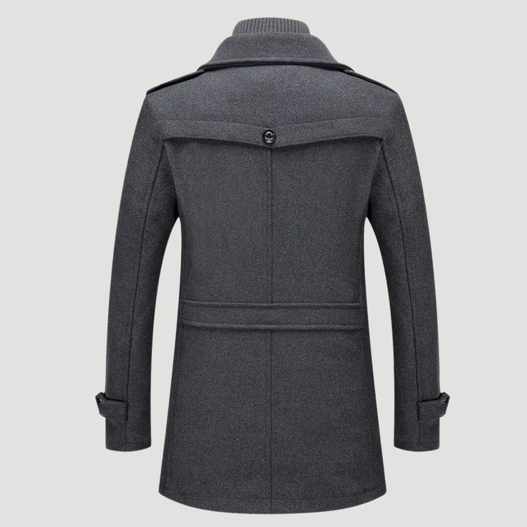 Henrys - Moderner taillierter Mantel mit Stehkragen und Schulterklappen grau rückseite