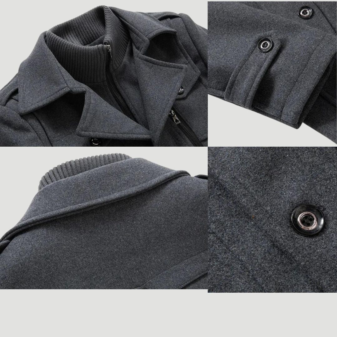 Henrys - Moderner taillierter Mantel mit Stehkragen und Schulterklappen grau details
