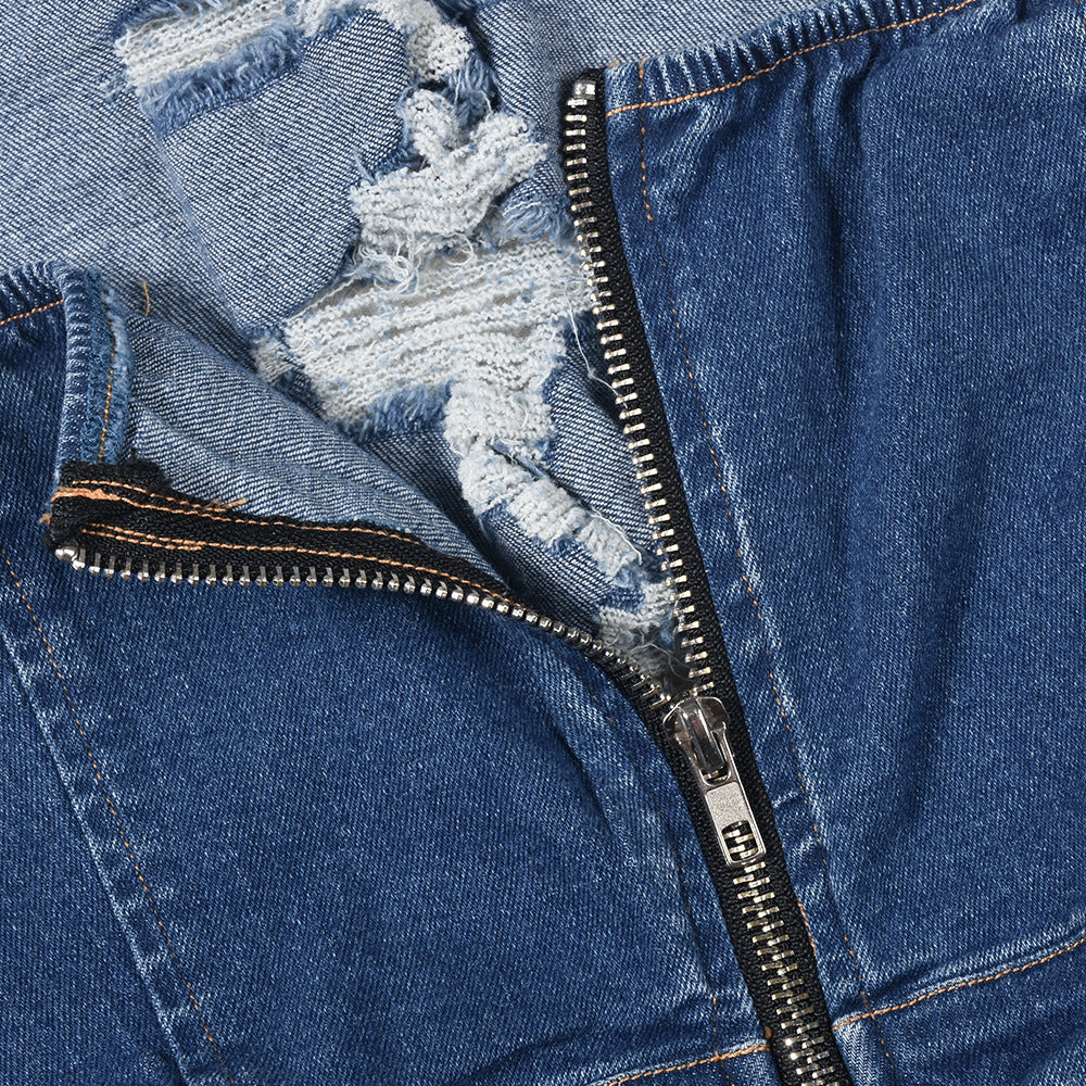 Elise - Combinaison en jean dos nu à haute élasticité délavée