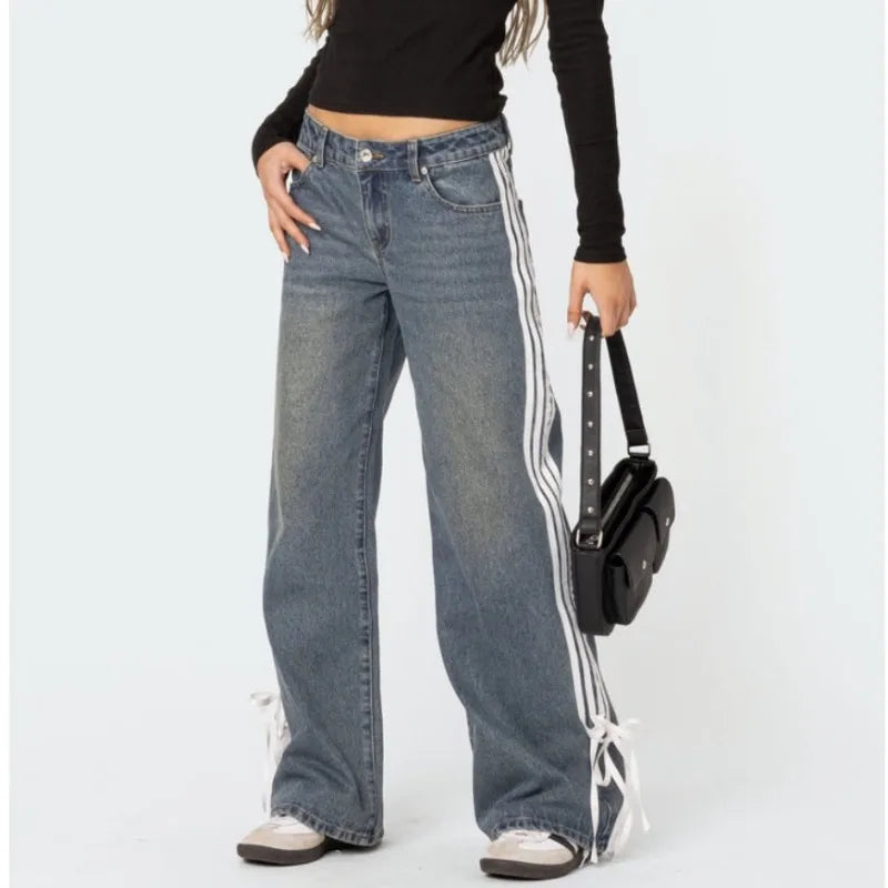 Helena - jean large avec rayures latérales et détails à lacets