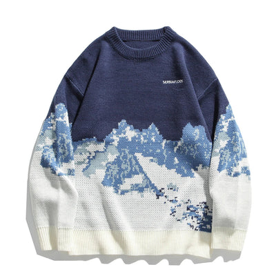 Sierra - Pull tricoté à motif paysager monochrome