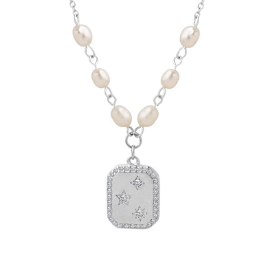 Nadia - Collier chaîne de perles avec pendentif rectangulaire embelli