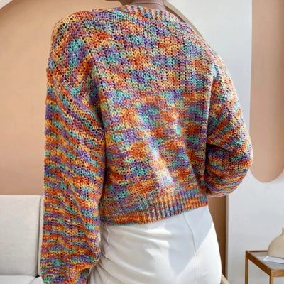 Alena - Cardigan court en maille motif arc-en-ciel vif